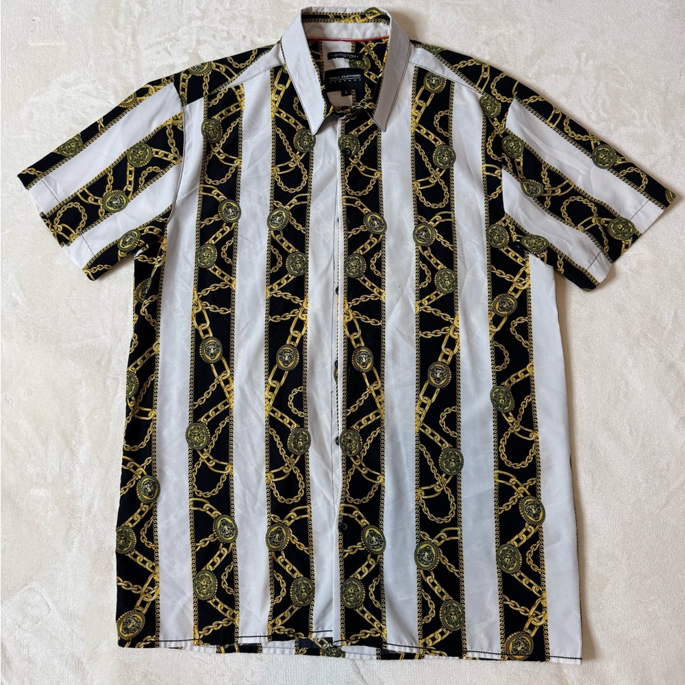 BAROQUE GOLD Drill Clothing Co Chain/Medallion Print Shirt Men’s size L